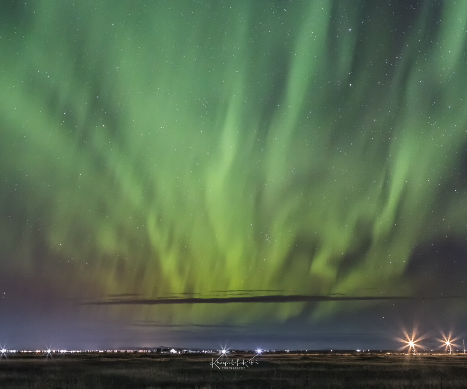 Panorama zorzy polarnej na Islandii